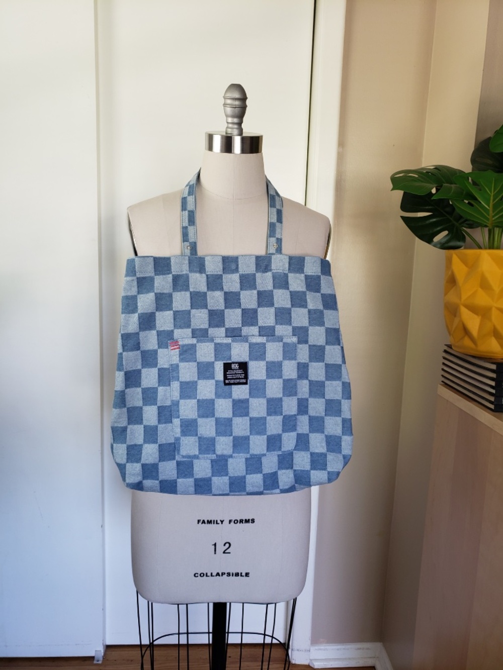 Urban Outfitters Denim Checkerboard Tote Bag
